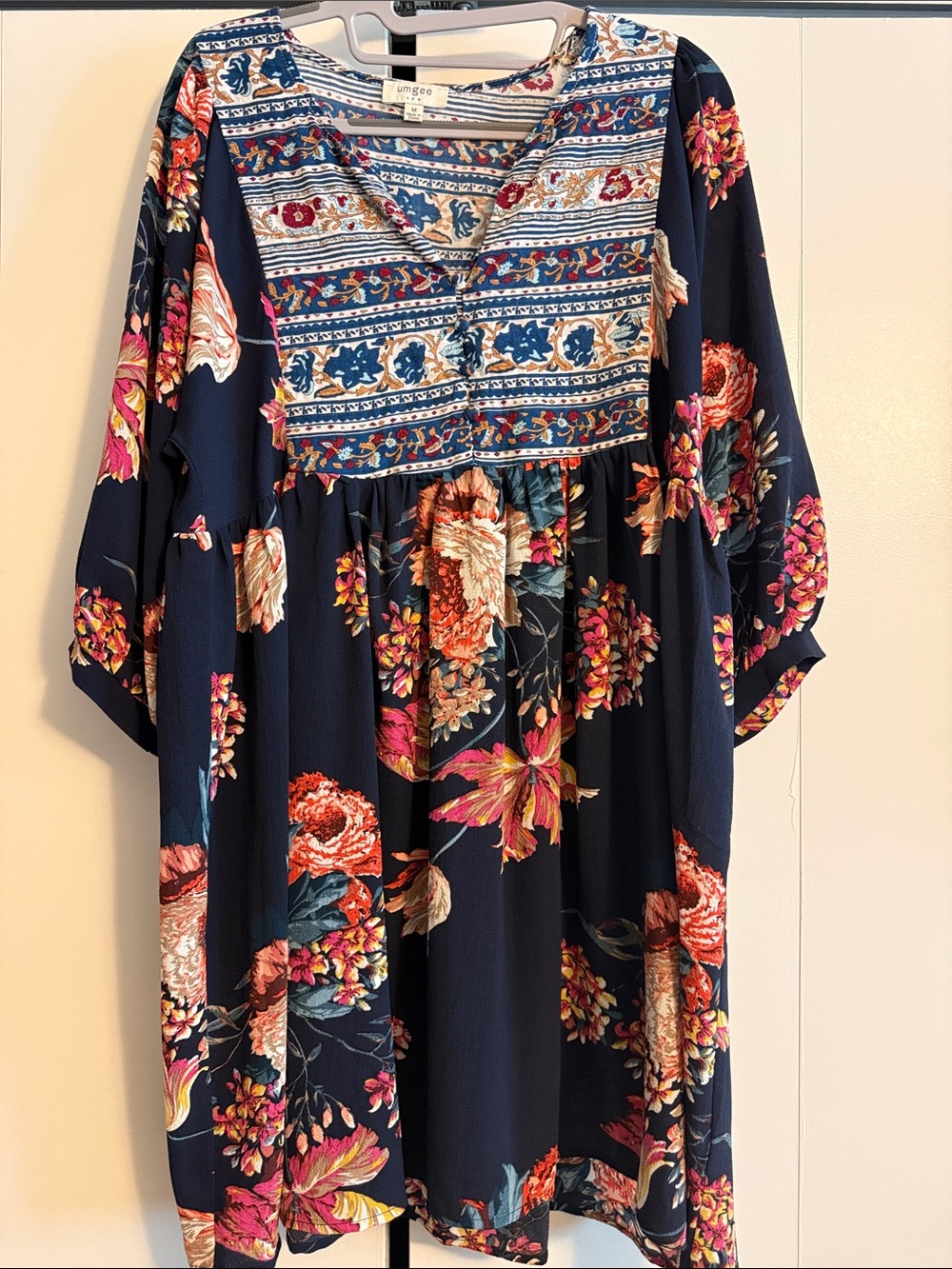 Umgee Boho Floral Navy Midi Dress, medium